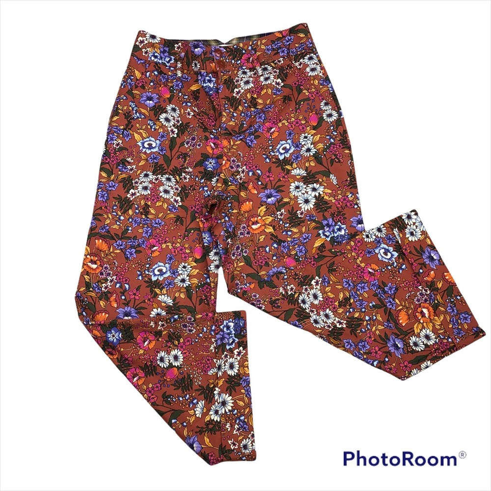 MaEve Flower Power wide leg colorful floral print high waist cropped pants